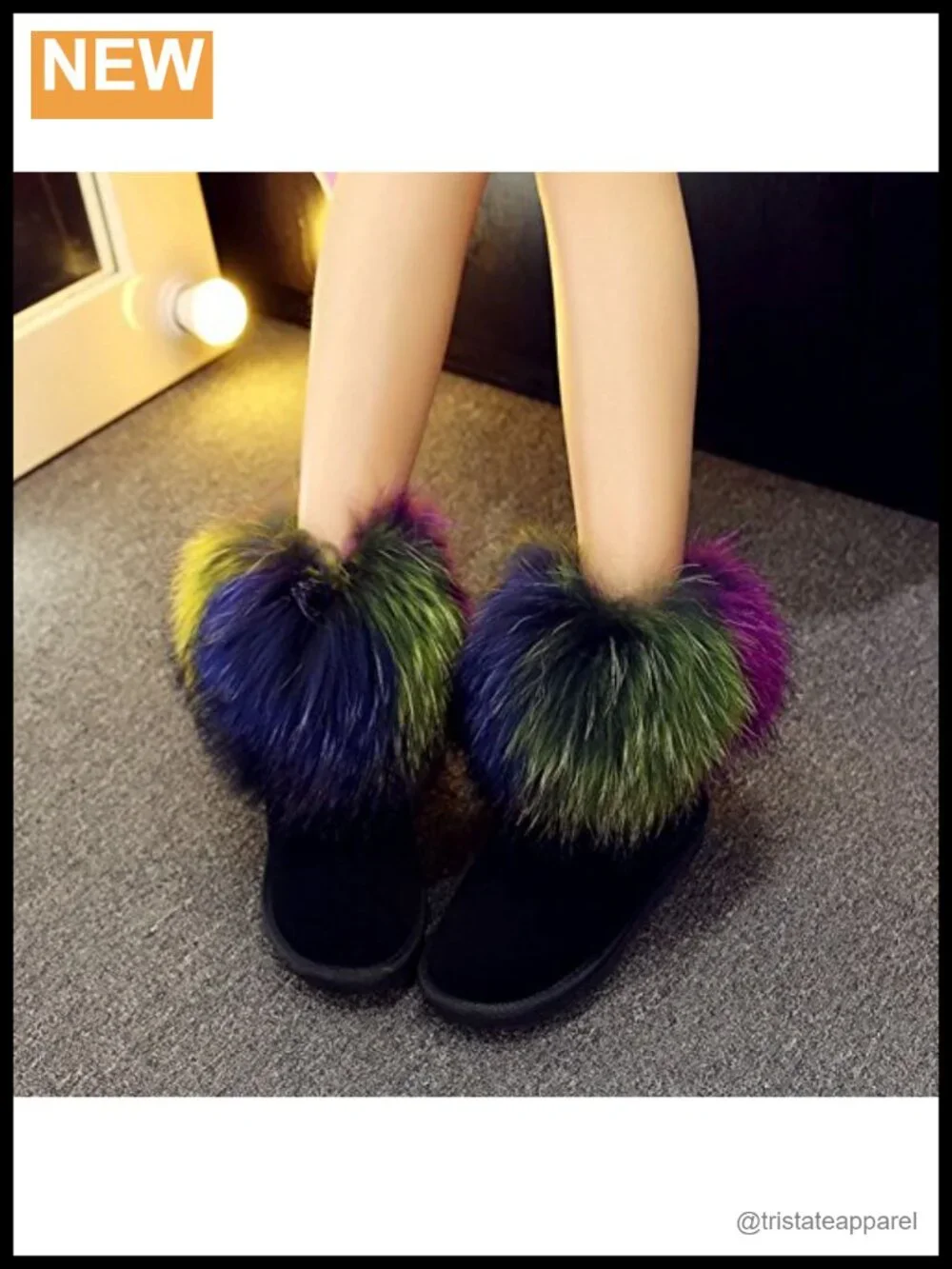 Womens Faux Fur Trim Snow Boots Ankle Cow Leather Pull-On Winter